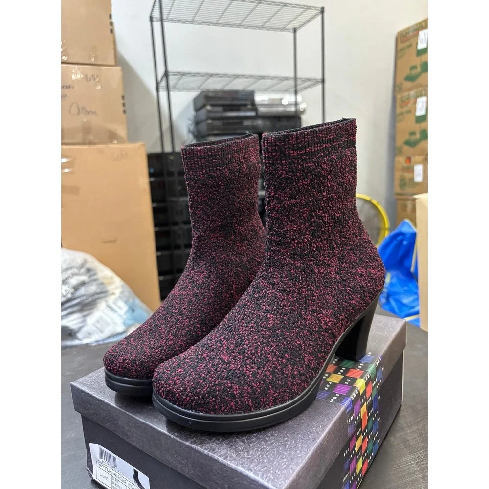 Bernie Mev Laline Black Burgundy Chenille Ankle Boots Size 40 US 9 NEW